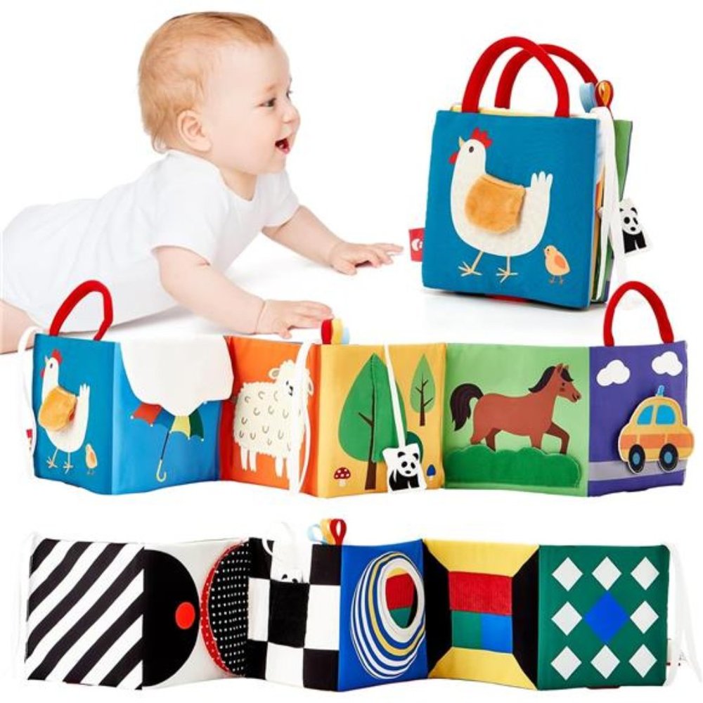 Newborn Toys High Contrast Baby Books 0-6 Months with Crinkle, Squeaky Sounds